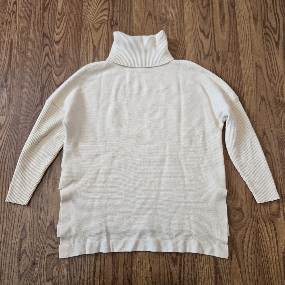 Lillusory Cream Turtleneck Sweater Side Slits Oversized Casual Work Classic XS - Picture 7 of 13